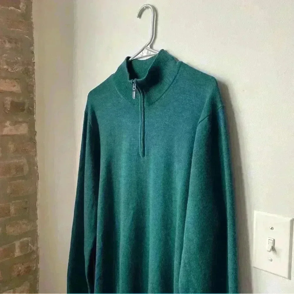 Men’s Jos. A. Bank Half-Zip Sweater - 100% Merino Wool, Large, Blue-Green